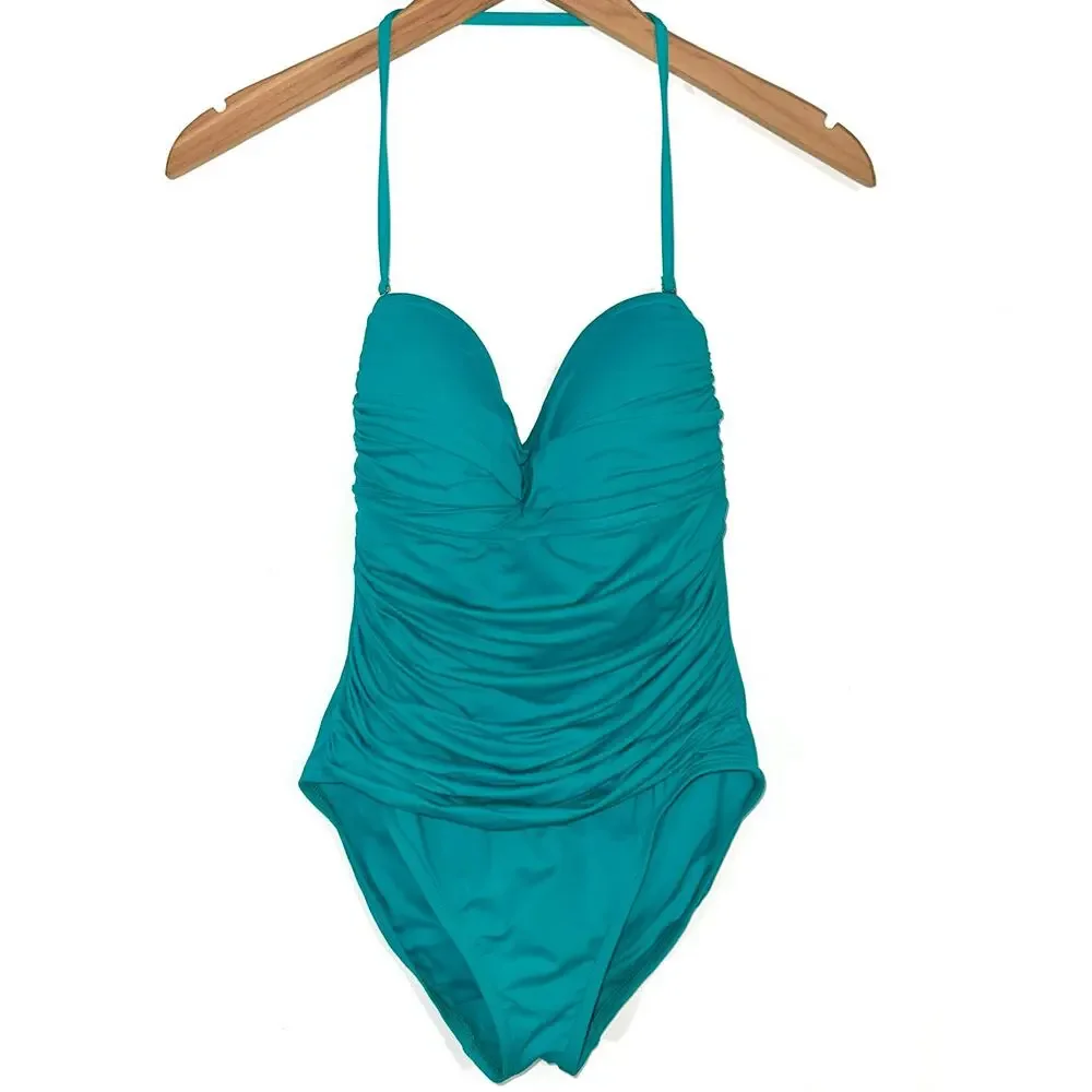 La Blanca Island Goddess Teal Bandeau Strapless Convertible One Piece Swimsuit 6